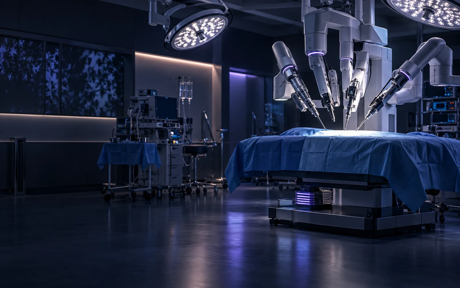 Imagen conceptual de tecnología robótica en un quirófano